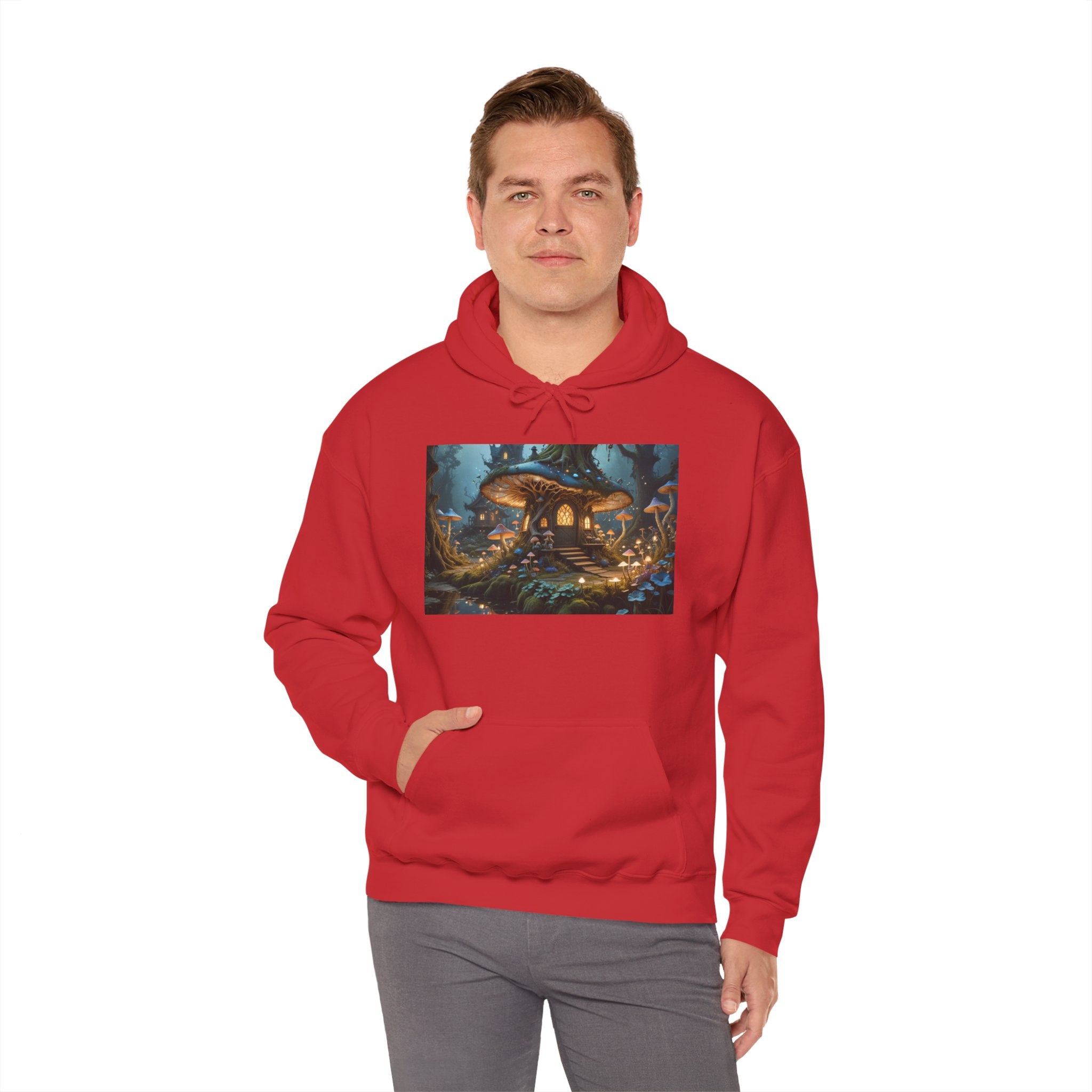 Hoodie — Enchanted Mushroom Cottage Illustration Hoodie