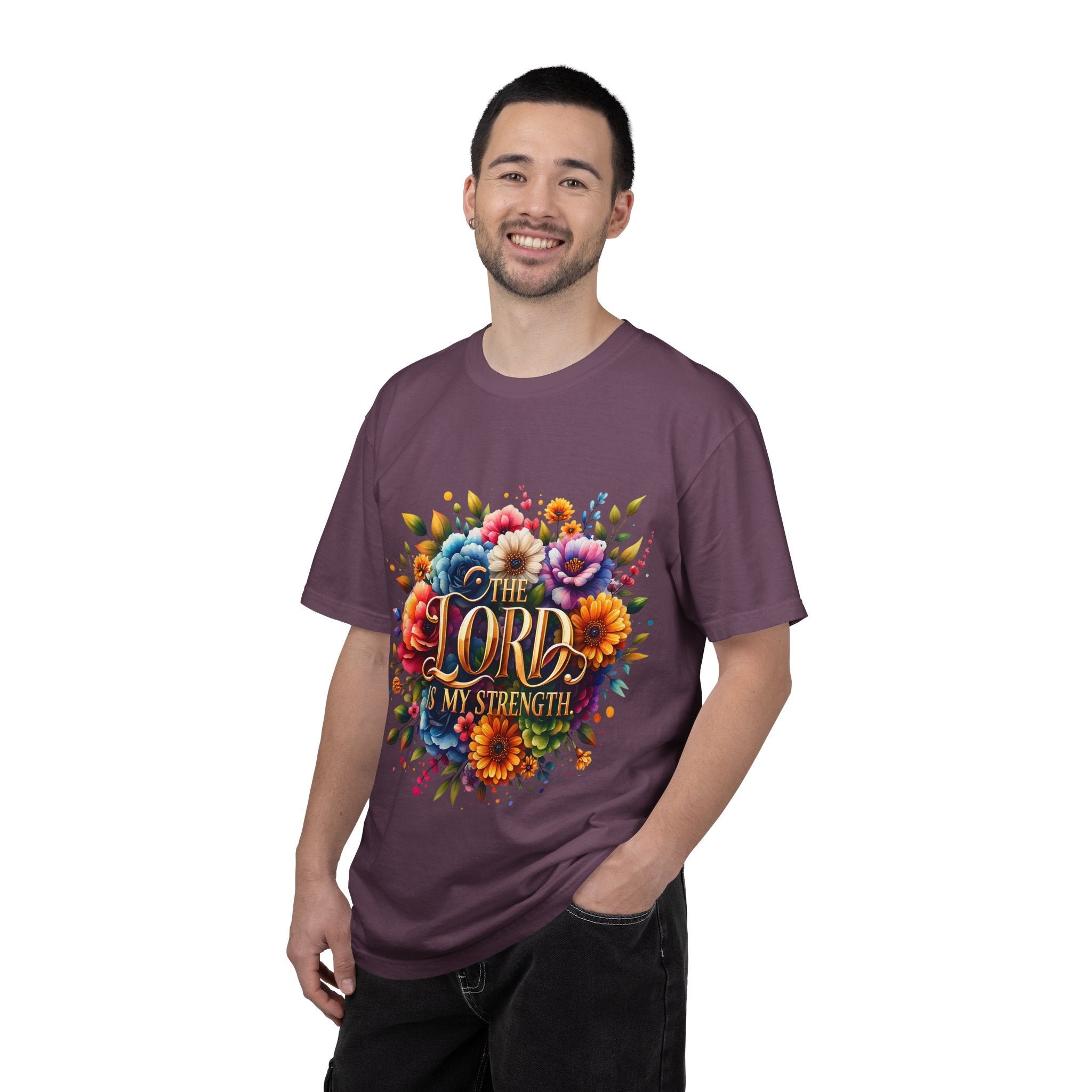 T-Shirt — "The Lord Is My Strength" Floral Christian Tee