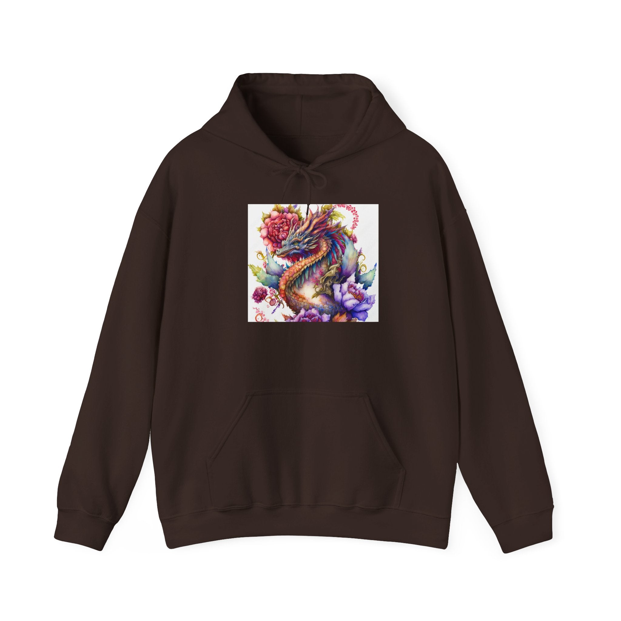 Dragon Floral Hoodie - Colorful Watercolor Dragon Illustration Hoodie