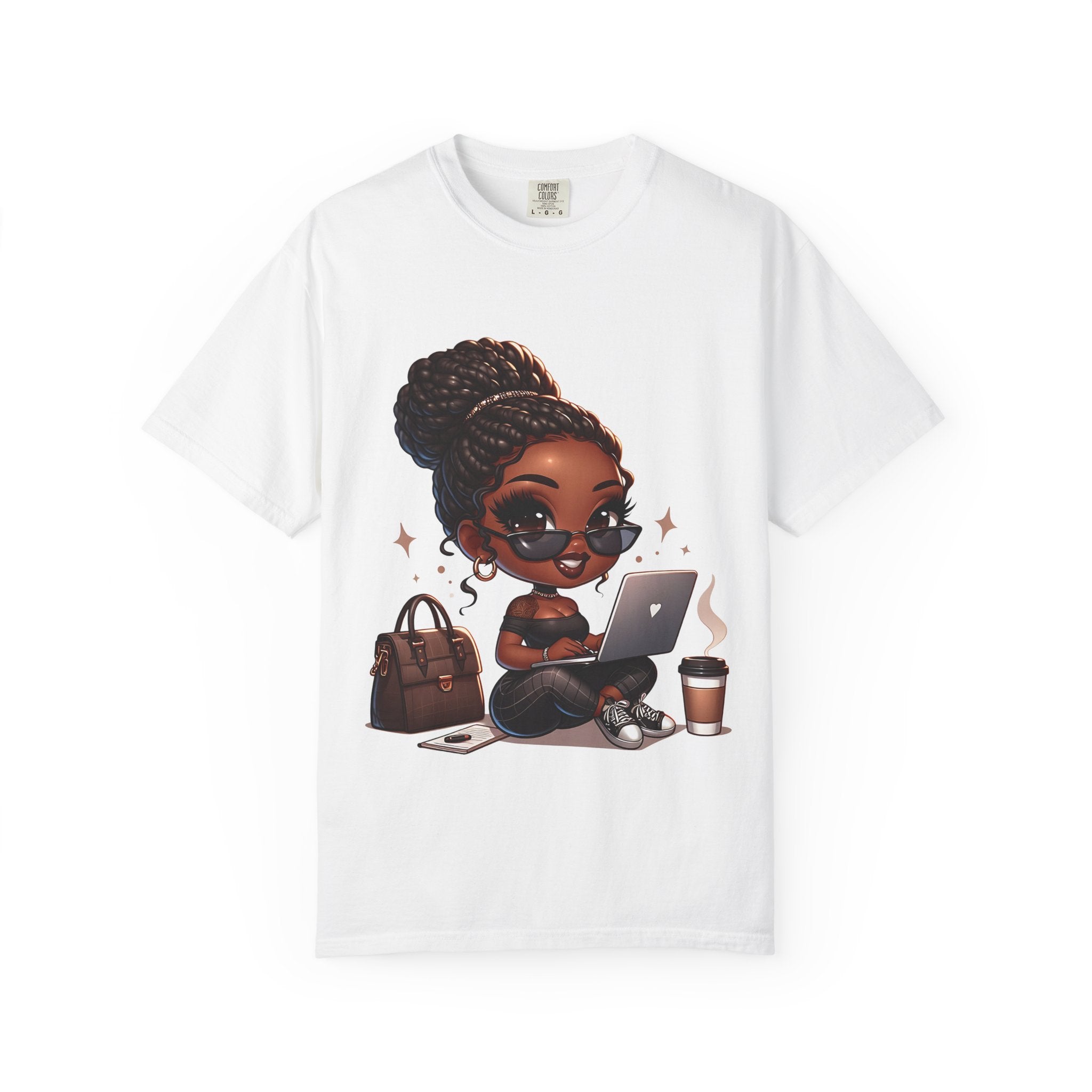 T-Shirt — Boss Babe Remote Worker Graphic Tee (Coffee, Laptop & Chic Accessories)