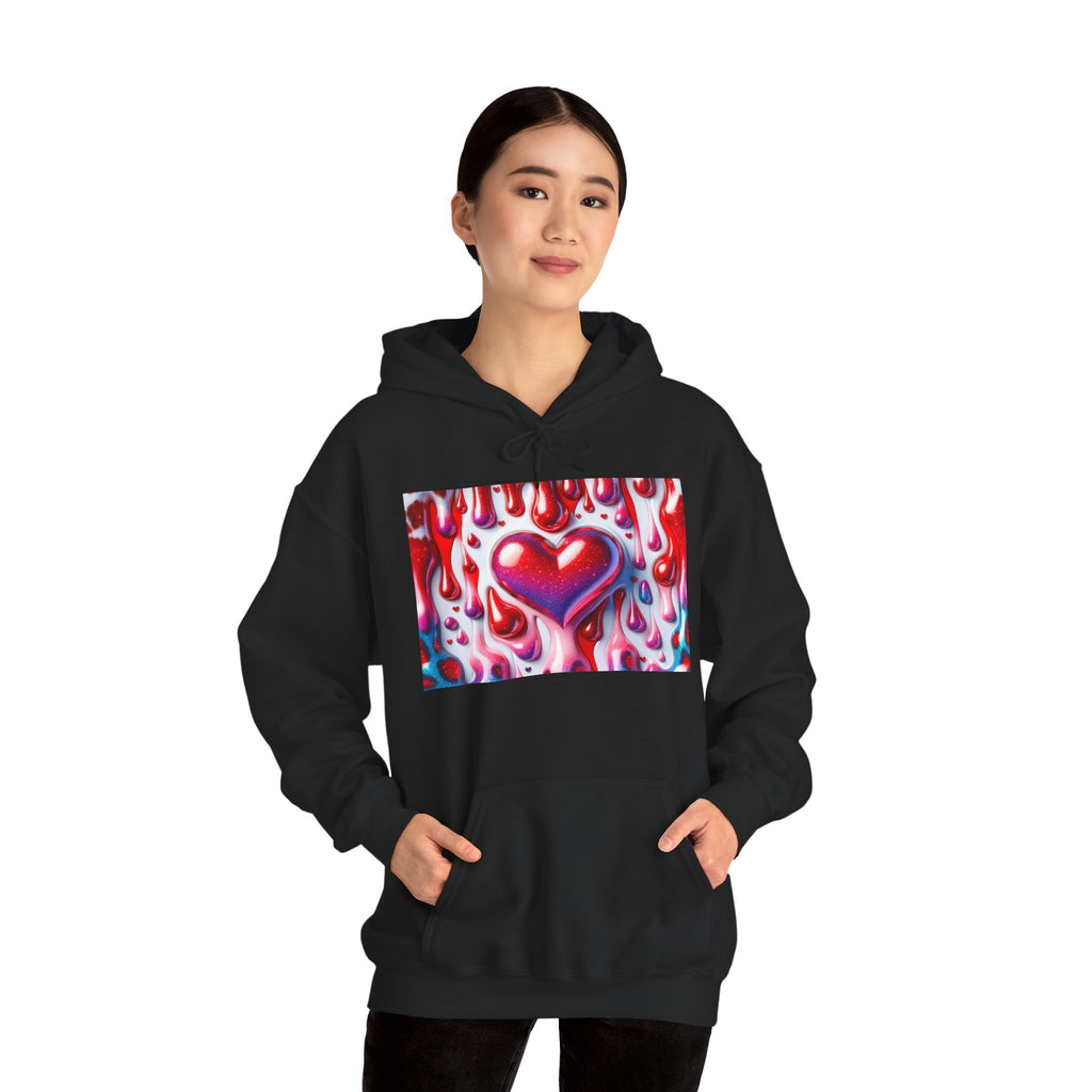 Heart Melt Hoodie — Colorful Dripping Heart Graphic Hooded Sweatshirt