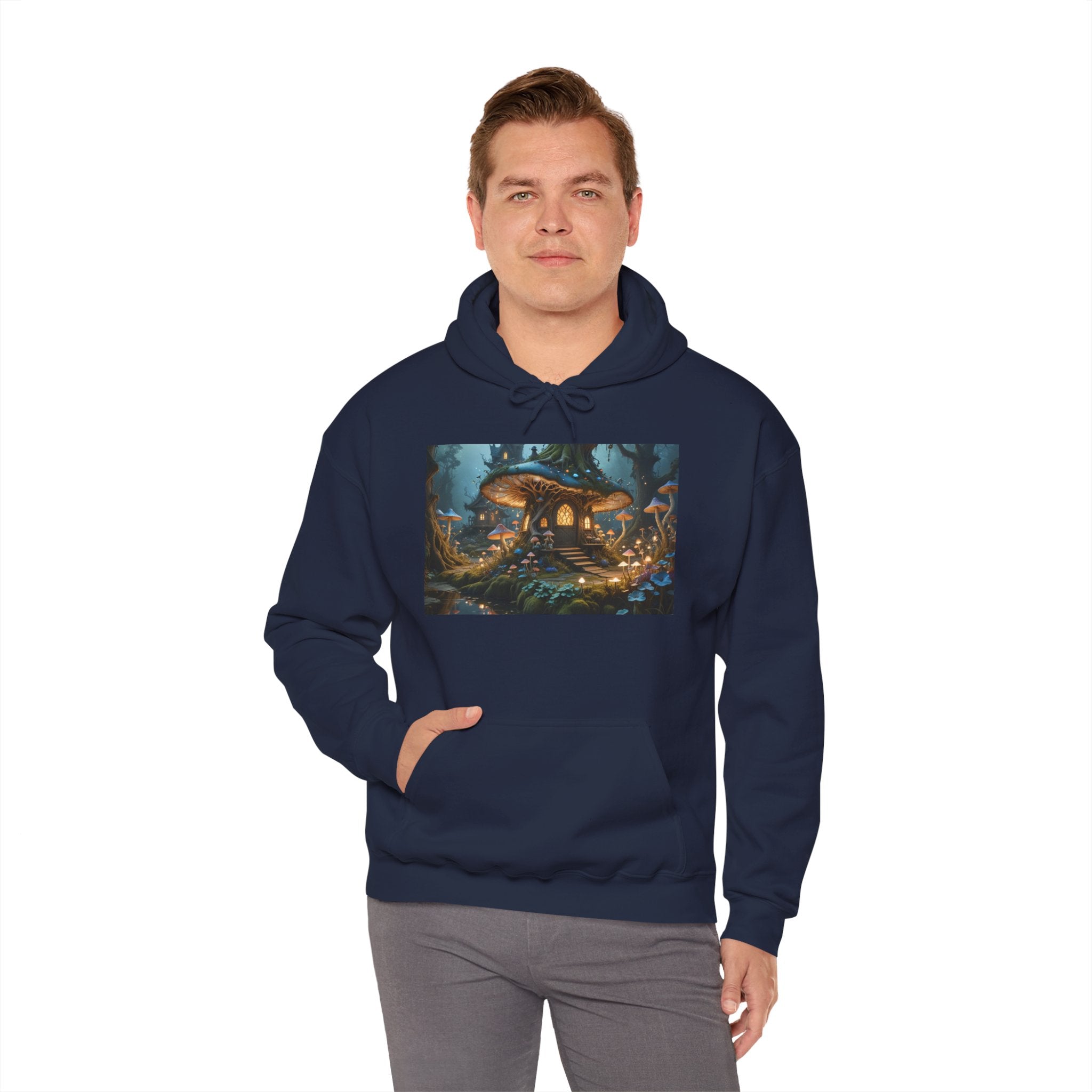 Hoodie — Enchanted Mushroom Cottage Illustration Hoodie