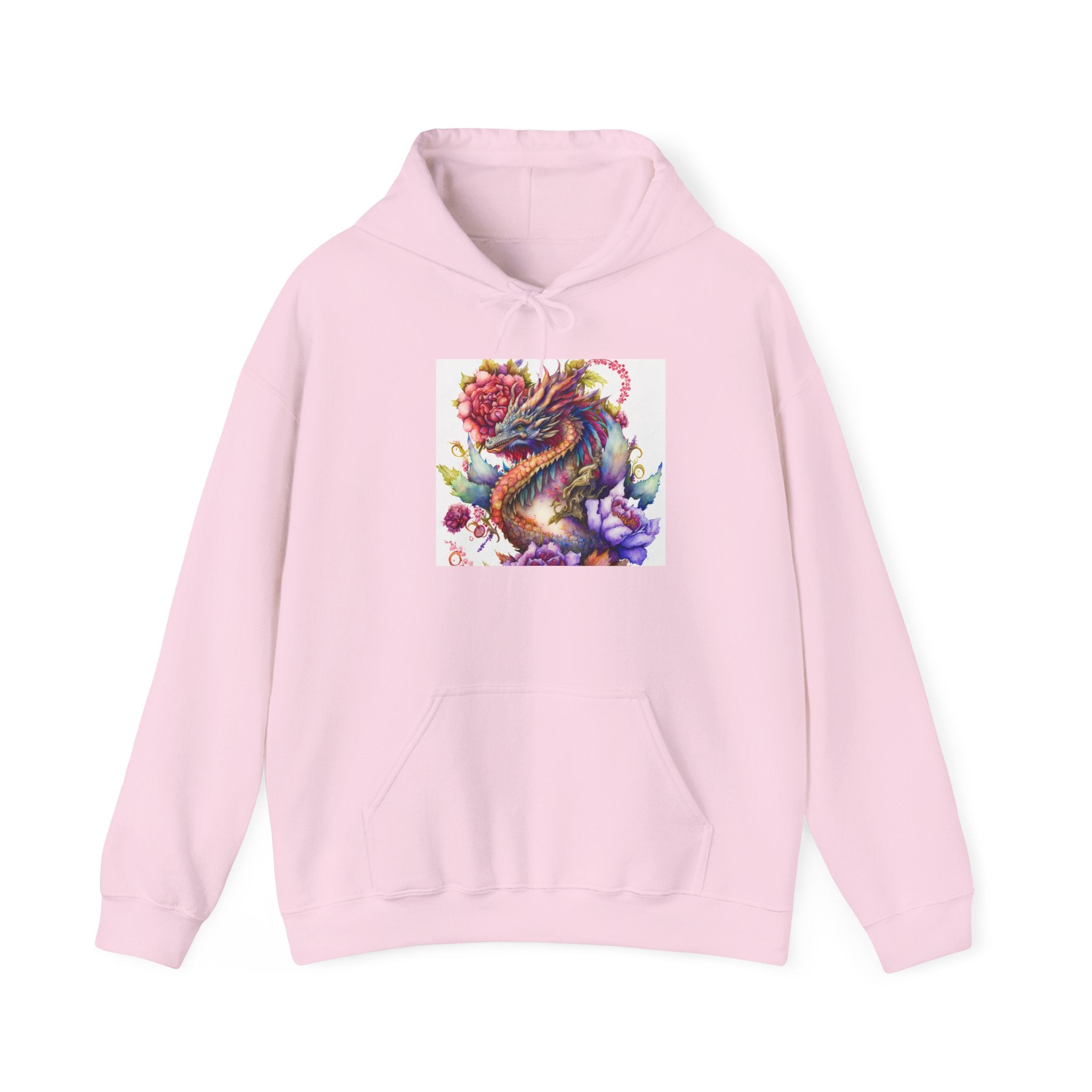 Dragon Floral Hoodie - Colorful Watercolor Dragon Illustration Hoodie