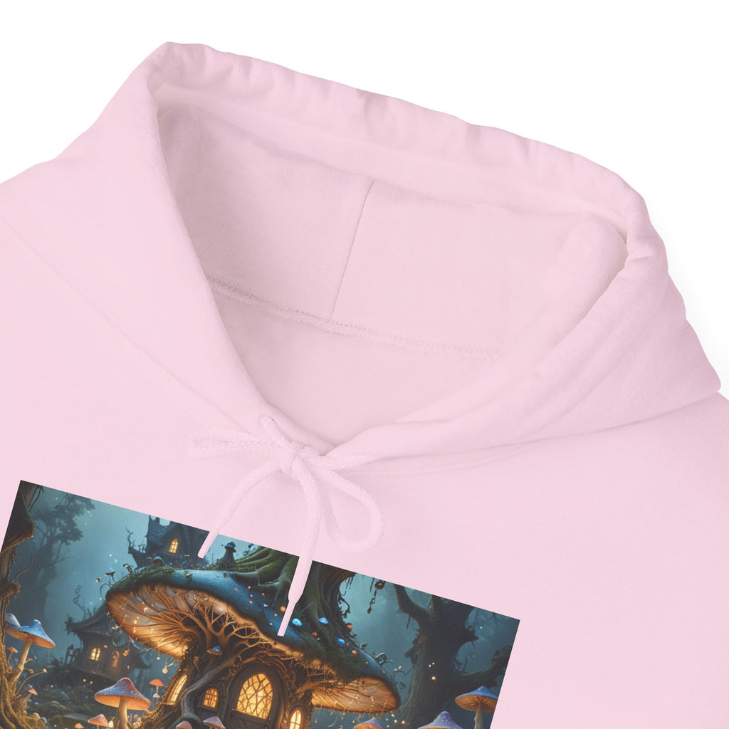 Hoodie — Enchanted Mushroom Cottage Illustration Hoodie