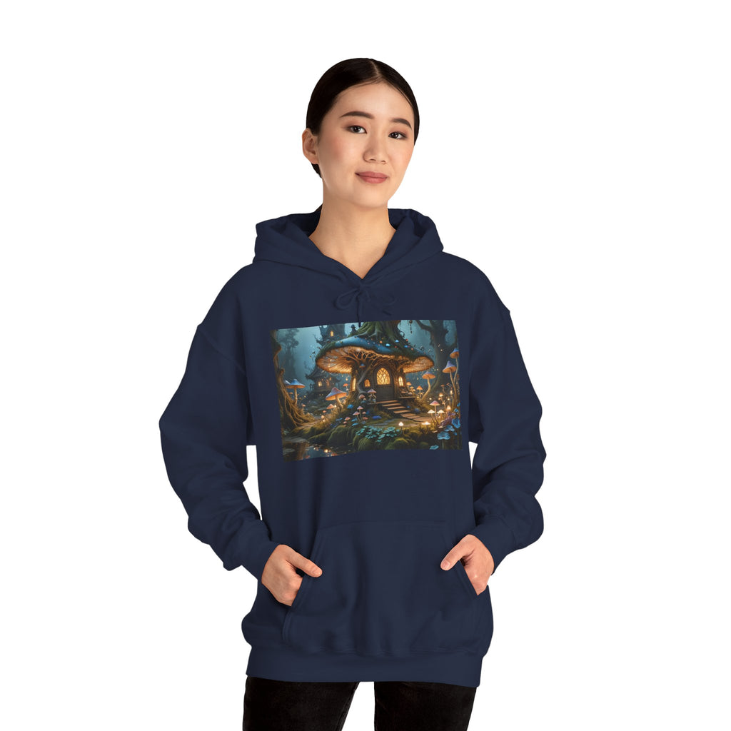 Hoodie — Enchanted Mushroom Cottage Illustration Hoodie