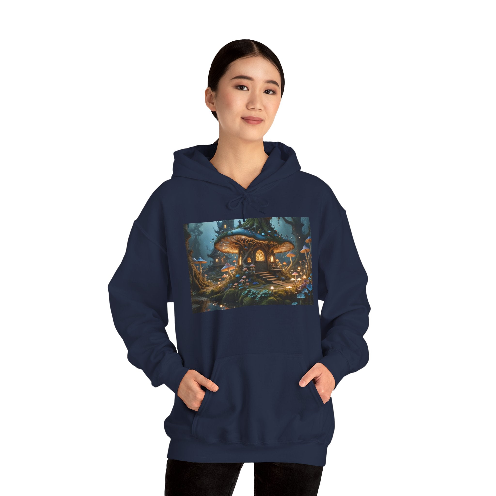 Hoodie — Enchanted Mushroom Cottage Illustration Hoodie
