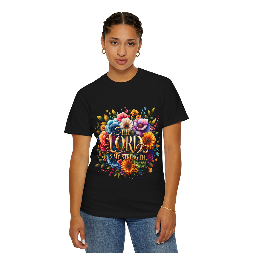 T-Shirt — "The Lord Is My Strength" Floral Christian Tee