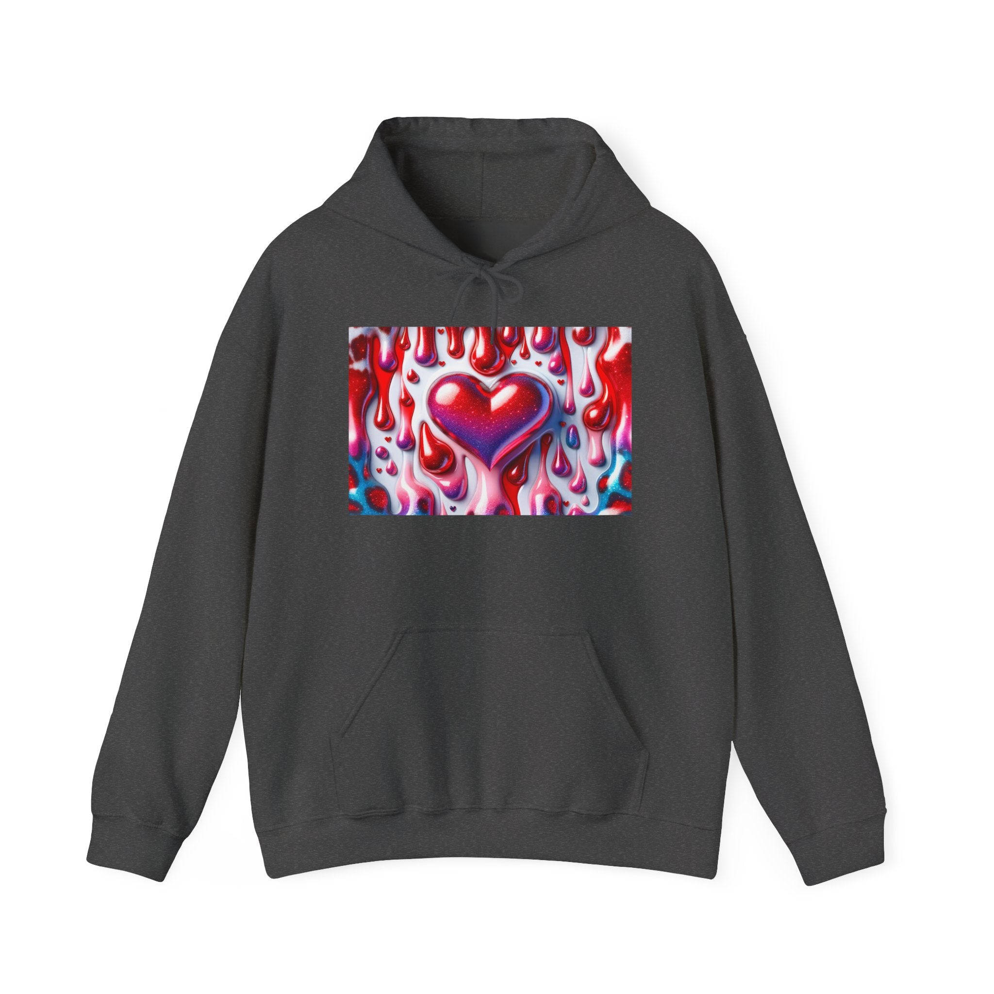 Heart Melt Hoodie — Colorful Dripping Heart Graphic Hooded Sweatshirt