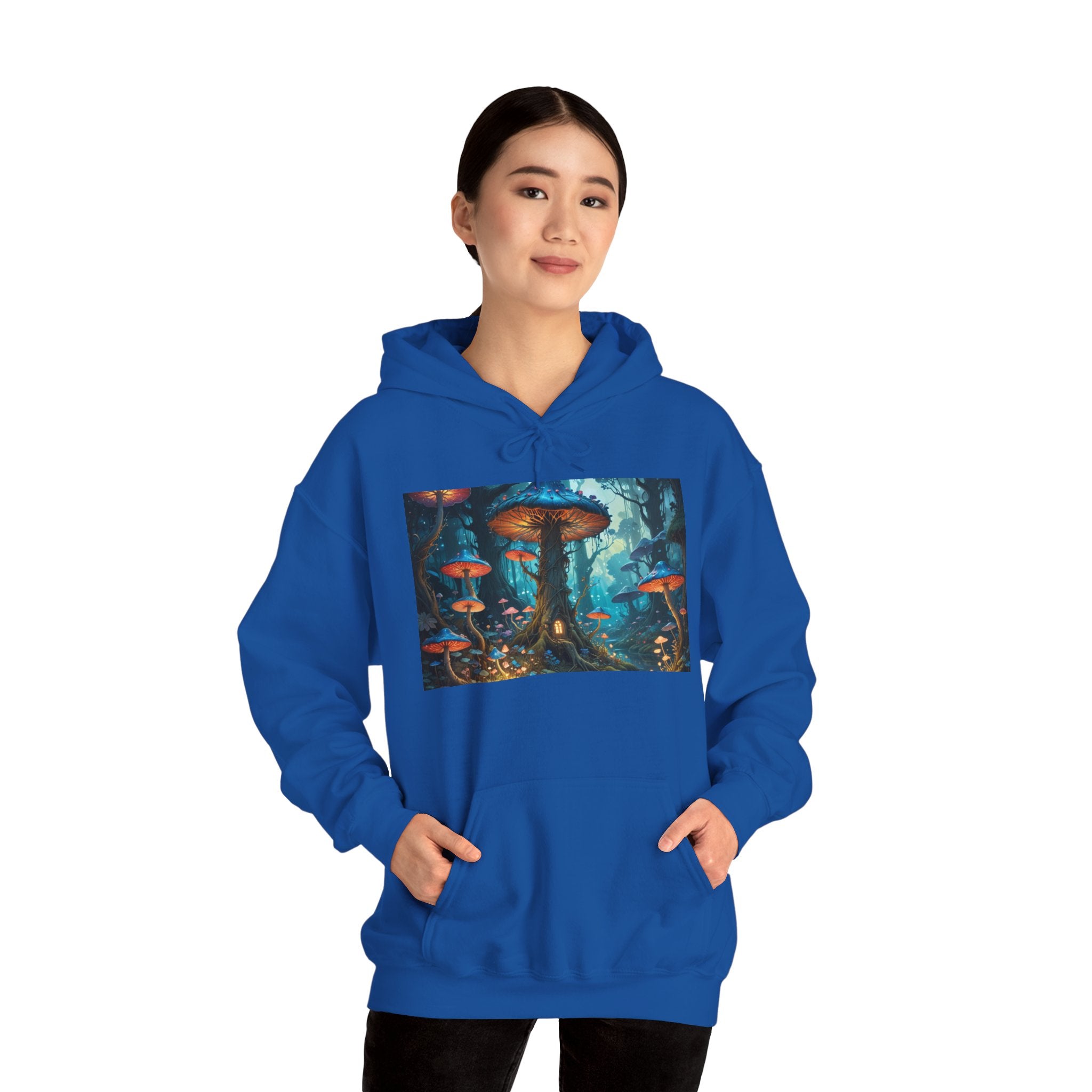 Fantasy Mushroom Forest Hoodie — Glowing Enchanted Fungi Artwork