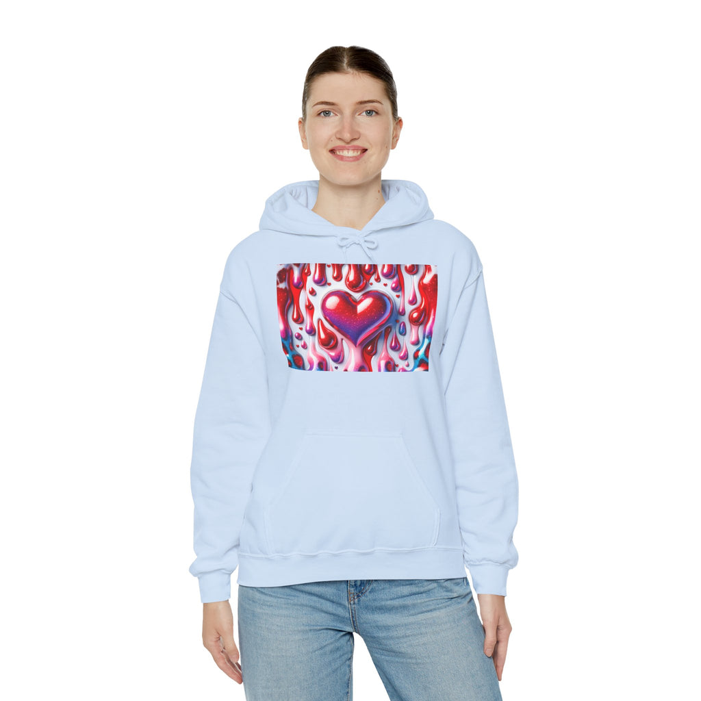 Heart Melt Hoodie — Colorful Dripping Heart Graphic Hooded Sweatshirt