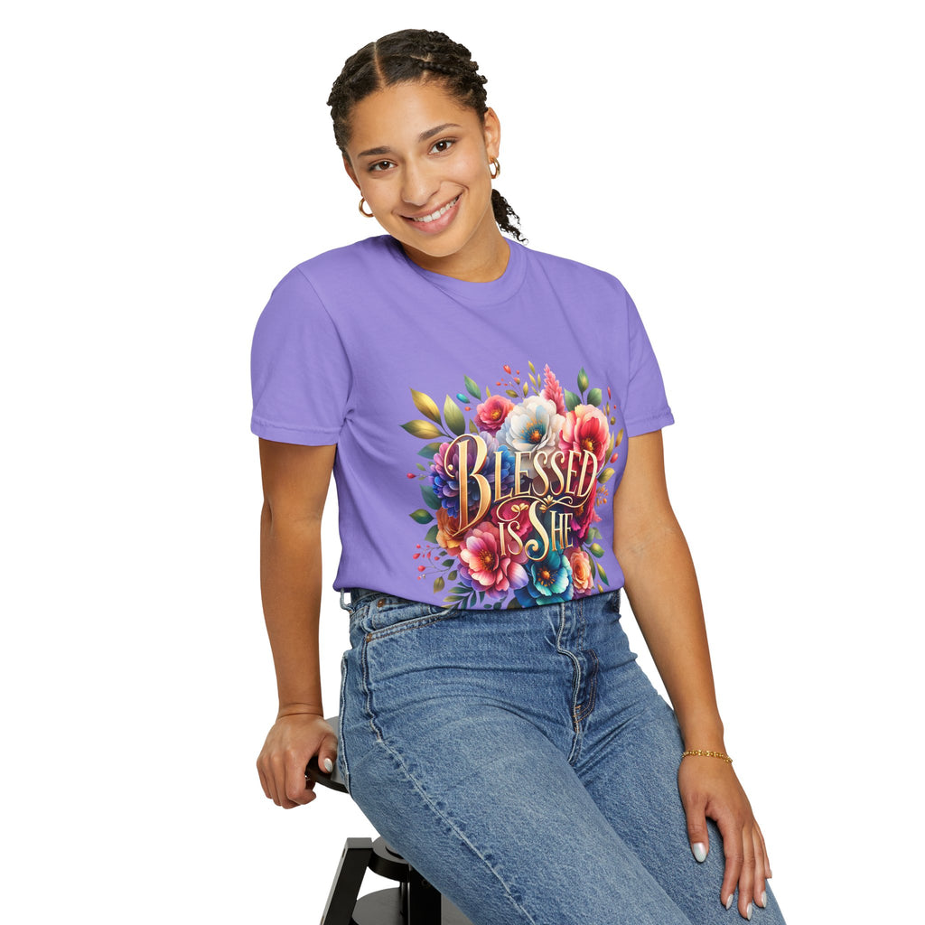 Blessed Is She Floral T-Shirt — Inspirational Christian Tee