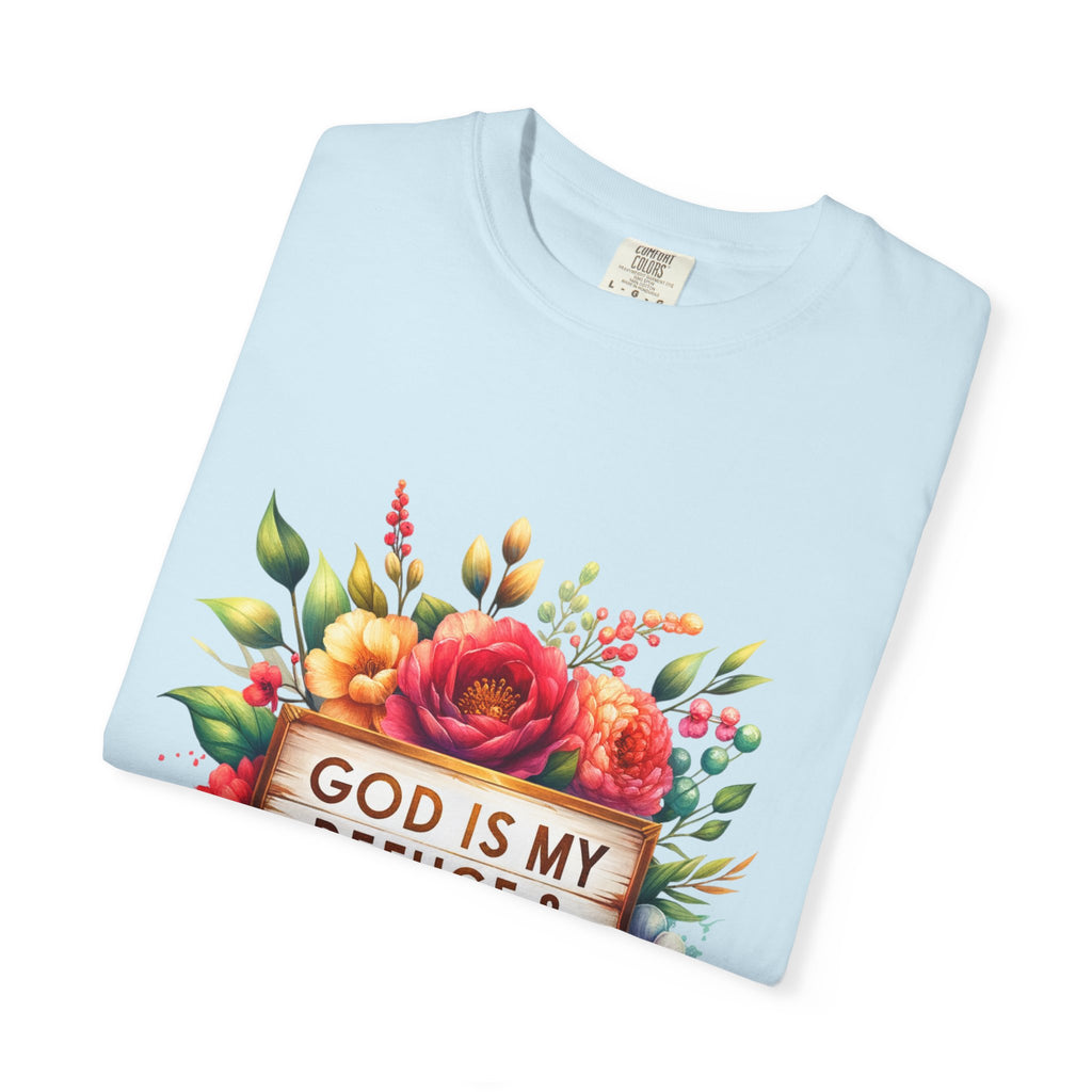 Christian Floral T-Shirt — "God Is My Refuge & Strength" Faith Tee