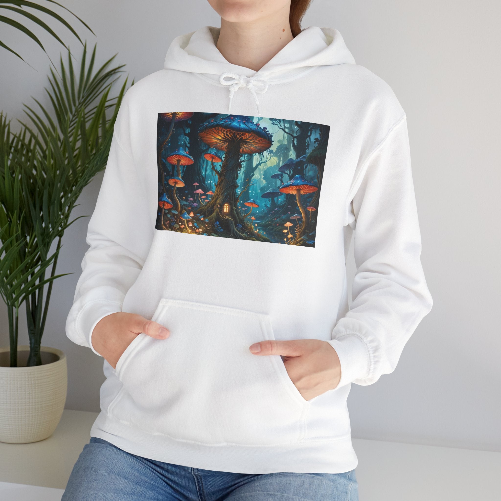 Fantasy Mushroom Forest Hoodie — Glowing Enchanted Fungi Artwork