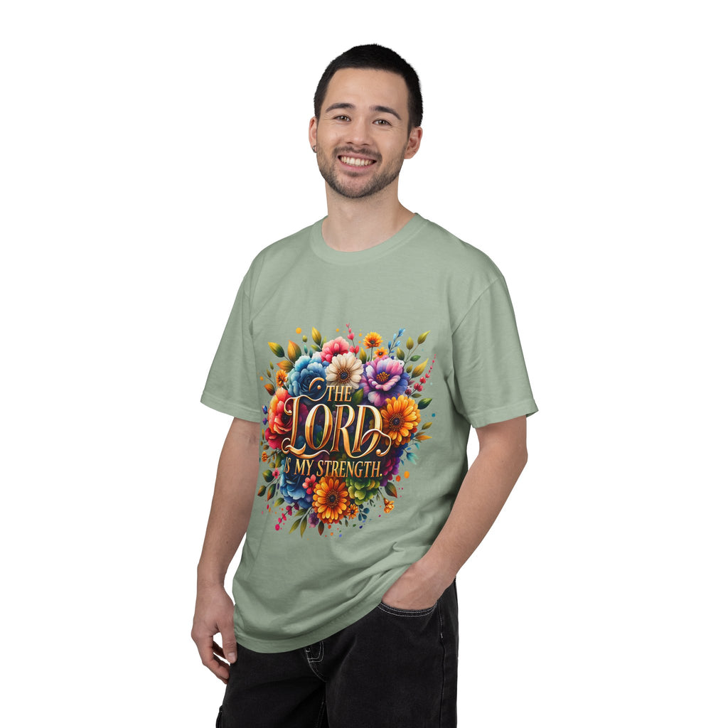 T-Shirt — "The Lord Is My Strength" Floral Christian Tee