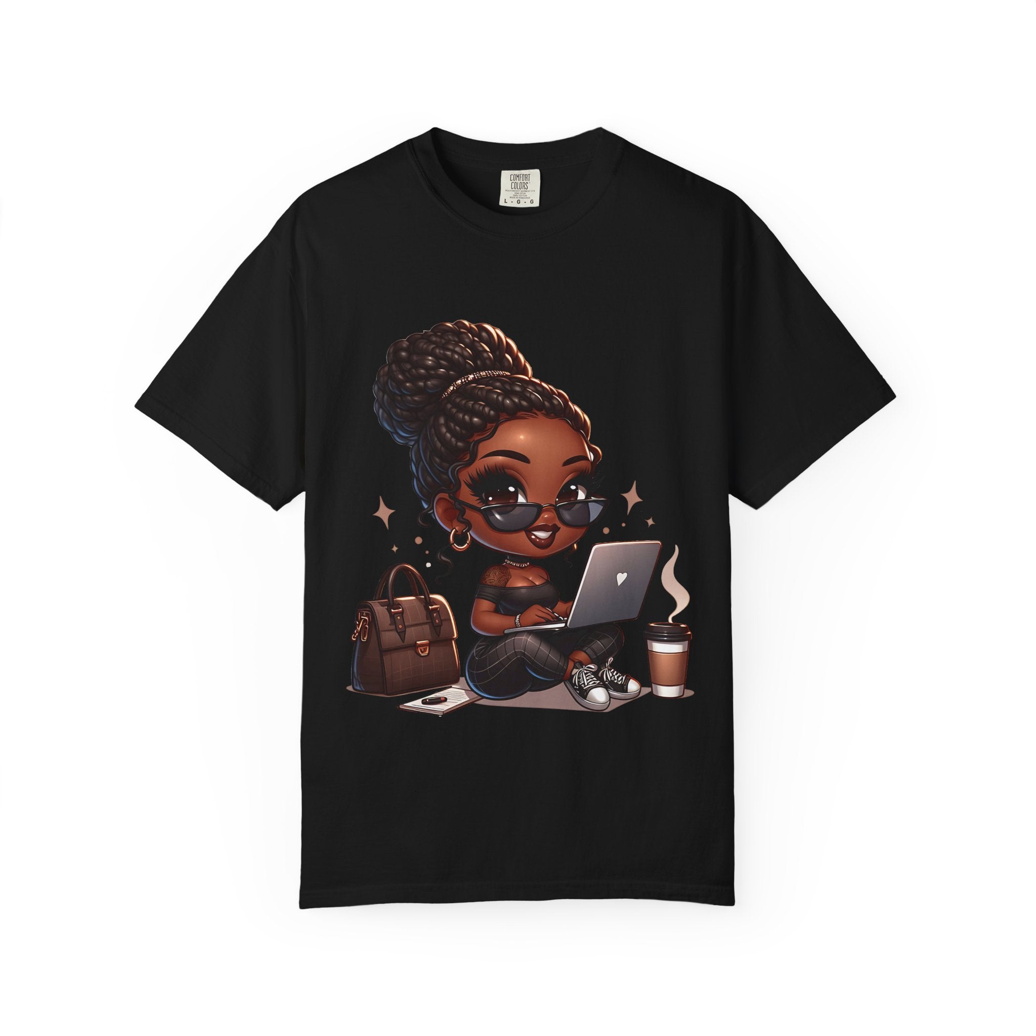 T-Shirt — Boss Babe Remote Worker Graphic Tee (Coffee, Laptop & Chic Accessories)