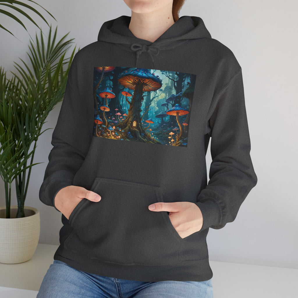 Fantasy Mushroom Forest Hoodie — Glowing Enchanted Fungi Artwork